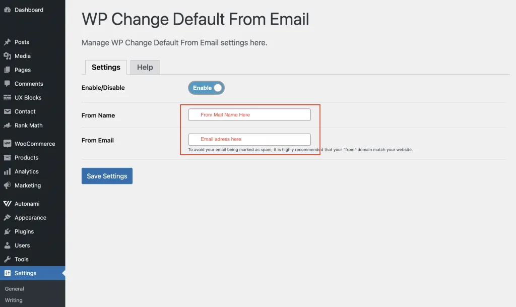WP Change Default From Email